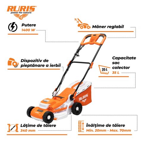 Maşină de tuns gazon electrica<span> Ruris RXE 1400 Confort
