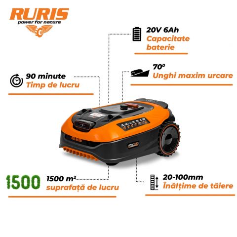 Robot de tuns gazon fără fir perimetral<span> RURIS Sentinel 1500